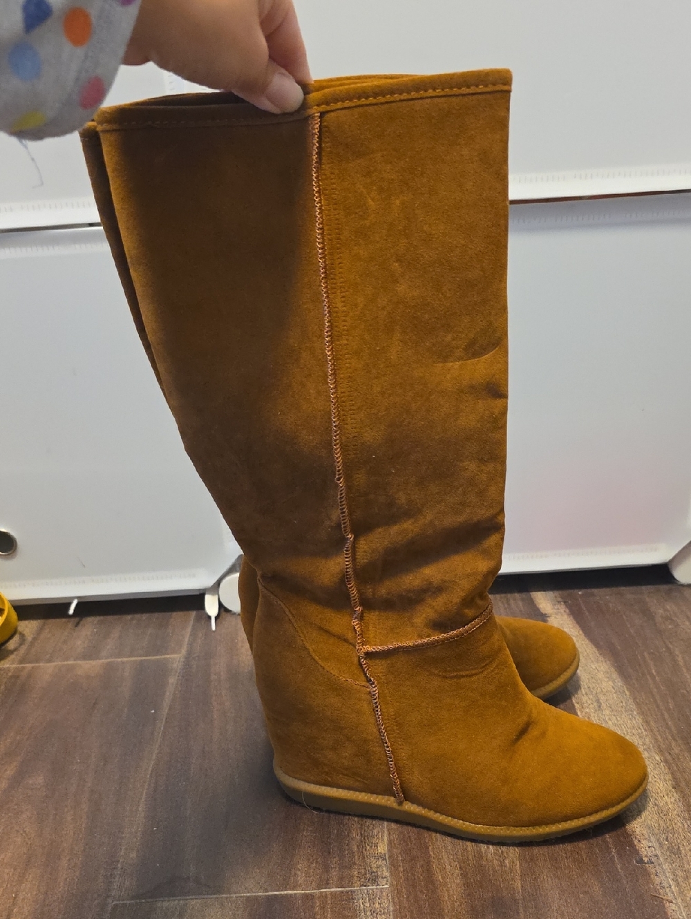 Women’s Suede Wedge Knee-High Boot in Chestnut